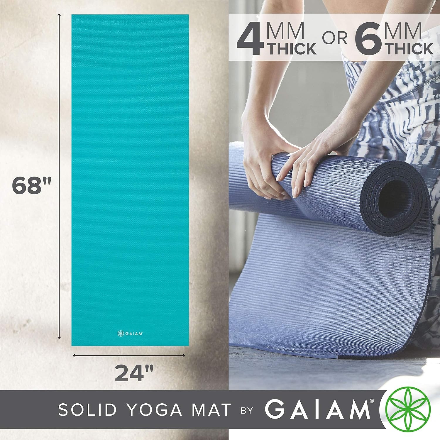 image:imageGaiam Yoga Mat  Premium 5mm Solid Thick Non Slip Exercise amp Fitness Mat for All Types of Yoga Pilates amp Floor Workouts 68 x 24 x 5mmLight Blue