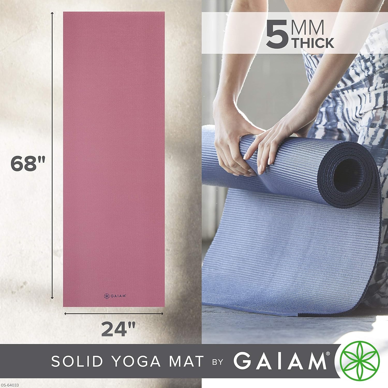 image:imageGaiam Yoga Mat  Premium 5mm Solid Thick Non Slip Exercise amp Fitness Mat for All Types of Yoga Pilates amp Floor Workouts 68 x 24 x 5mmRosy Pink