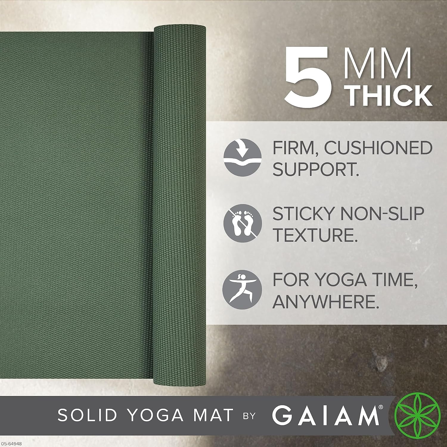image:imageGaiam Yoga Mat  Premium 5mm Solid Thick Non Slip Exercise amp Fitness Mat for All Types of Yoga Pilates amp Floor Workouts 68 x 24 x 5mmSagebrush