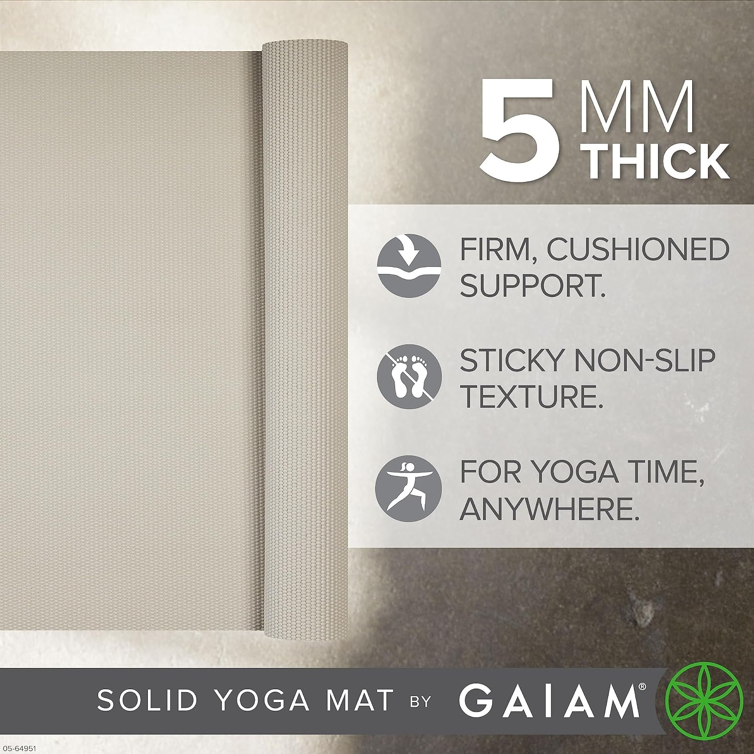 image:imageGaiam Yoga Mat  Premium 5mm Solid Thick Non Slip Exercise amp Fitness Mat for All Types of Yoga Pilates amp Floor Workouts 68 x 24 x 5mmSandstone