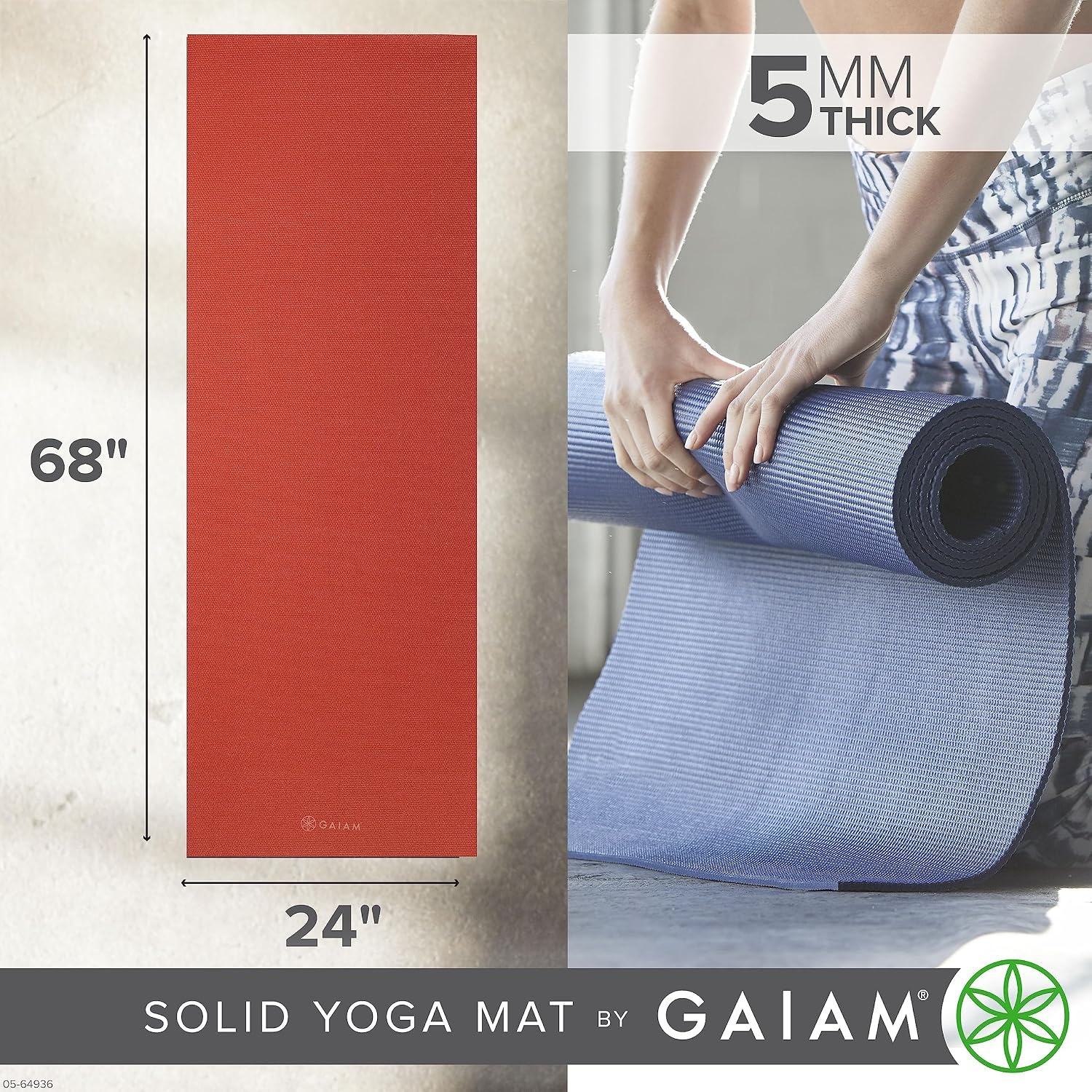 image:imageGaiam Yoga Mat  Premium 5mm Solid Thick Non Slip Exercise amp Fitness Mat for All Types of Yoga Pilates amp Floor Workouts 68 x 24 x 5mmSunburnt