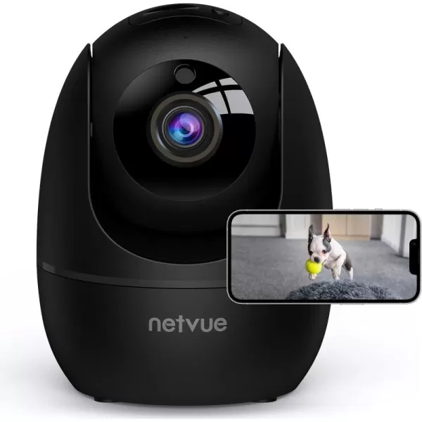 NETVUE Indoor Camera, 1080P FHD 2.4GHz WiFi Pet Camera, Home Camera for Pet/Baby, Dog Camera 2-Way Audio, Indoor Security Camera Night Vision, AI Human Detection, Cloud Storage/TF Card, Black 