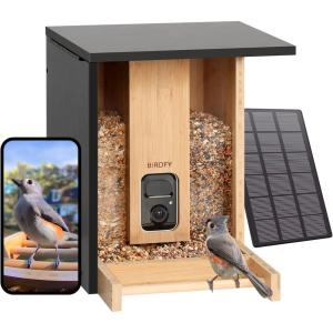 imageNETVUE by Birdfy AI Smart Bird Feeder with Camera Solar Powered Permanent AI Identify 6000 Bird Species ampamp Motion Detection Renewable Upgraded Bamboo Wood Bird Feeder Camera Ideal GiftBrown