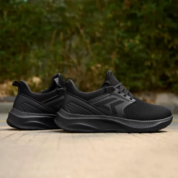 imageMens White Sneaker Tennis Shoes  Slip On Running Shoes Memory Foam Lightweight Casual Walking Shoes for Athletic Workout GymAll Black