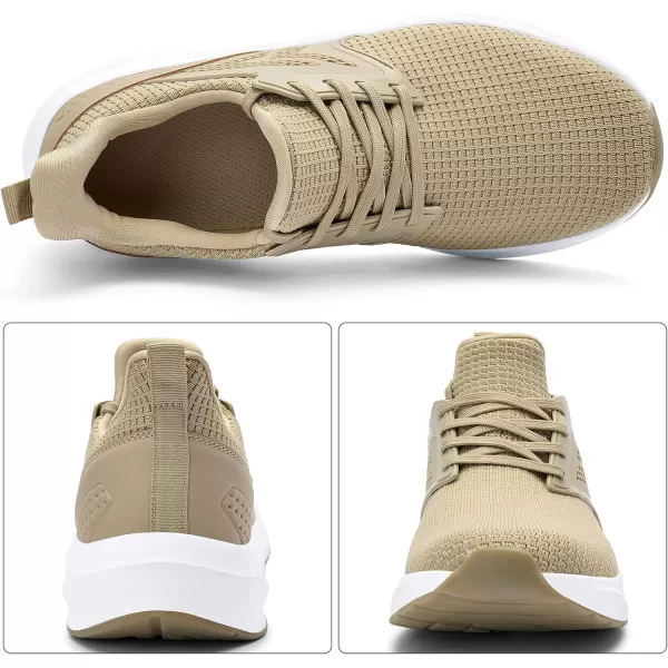 imageMens White Sneaker Tennis Shoes  Slip On Running Shoes Memory Foam Lightweight Casual Walking Shoes for Athletic Workout GymKhaki