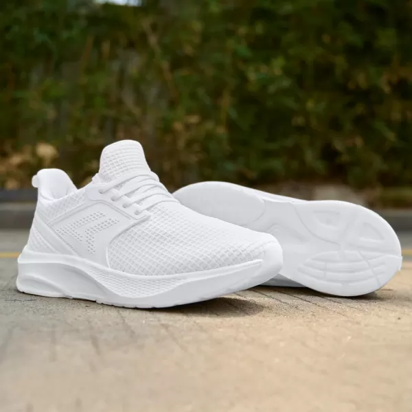 imageMens White Sneaker Tennis Shoes  Slip On Running Shoes Memory Foam Lightweight Casual Walking Shoes for Athletic Workout GymWhite