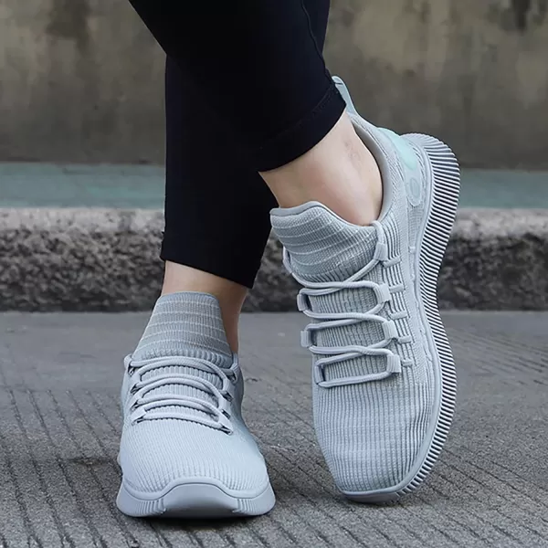 imageWomens Walking Running Tennis Shoes Non Slip Athletic Comfortable Breathable Slip on Lightweight Sneakers US Size 611Grey