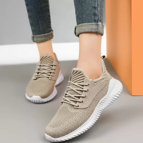 imageWomens Walking Shoes  Slip On Tennis Running Shoes Memory Foam Lightweight Breathable Comfortable Sneakers for Athletic Workout Gym NursingBeige