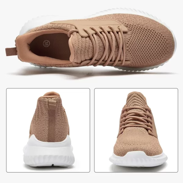 imageWomens Walking Shoes  Slip On Tennis Running Shoes Memory Foam Lightweight Breathable Comfortable Sneakers for Athletic Workout Gym NursingTan