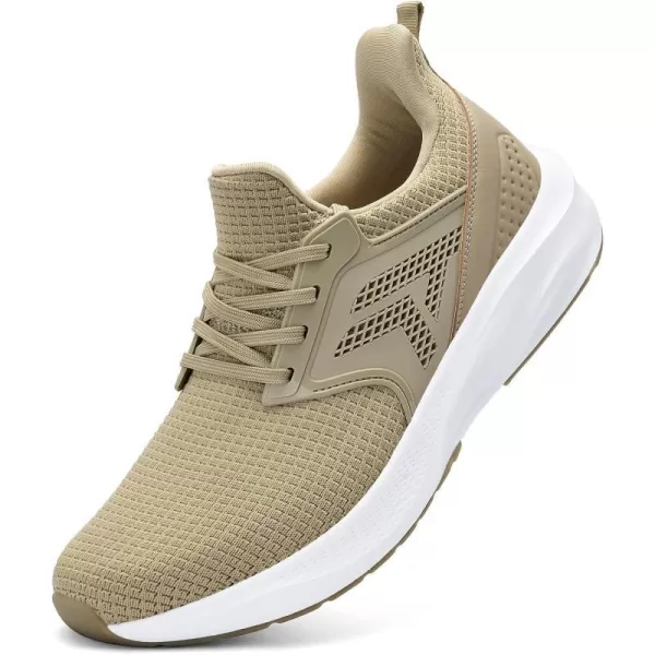 imageMens White Sneaker Tennis Shoes  Slip On Running Shoes Memory Foam Lightweight Casual Walking Shoes for Athletic Workout GymKhaki