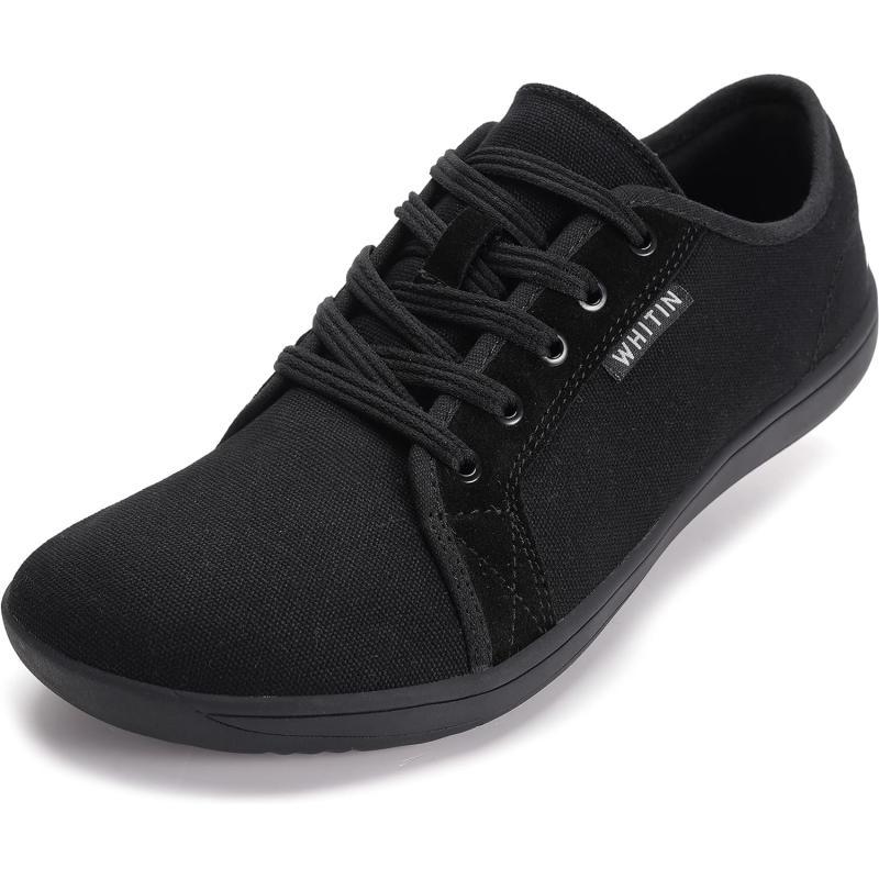 imageWHITIN Womens Wide Canvas Shoes  Minimalist Barefoot Sneakers  Classic Fit Low TopW81v2  Canvas Black