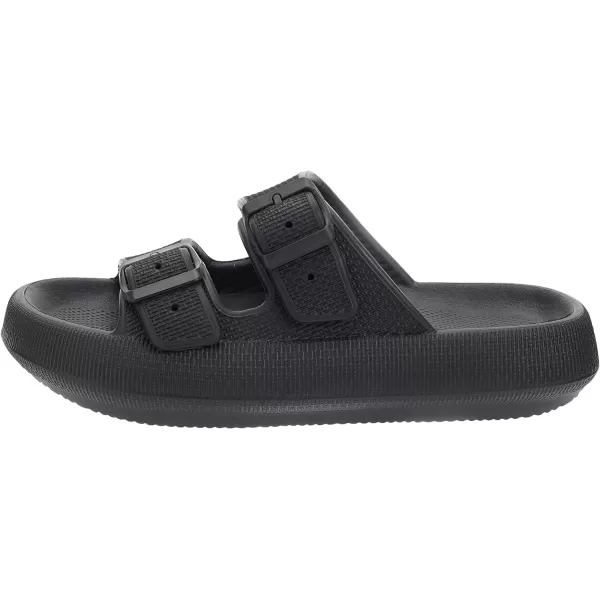 imageBRONAX Pillow Slippers for Women and Men  Adjustable Double Buckle Shower Slides  Cushioned Thick Sole SandalsY15  All Black