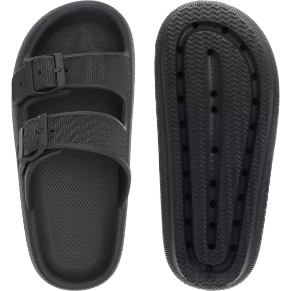 imageBRONAX Pillow Slippers for Women and Men  Adjustable Double Buckle Shower Slides  Cushioned Thick Sole SandalsY15  All Black