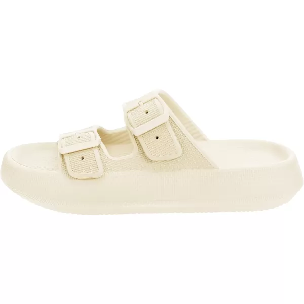 imageBRONAX Pillow Slippers for Women and Men  Adjustable Double Buckle Shower Slides  Cushioned Thick Sole SandalsY15  Beige