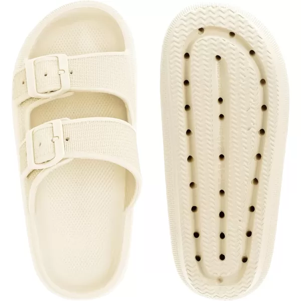 imageBRONAX Pillow Slippers for Women and Men  Adjustable Double Buckle Shower Slides  Cushioned Thick Sole SandalsY15  Beige