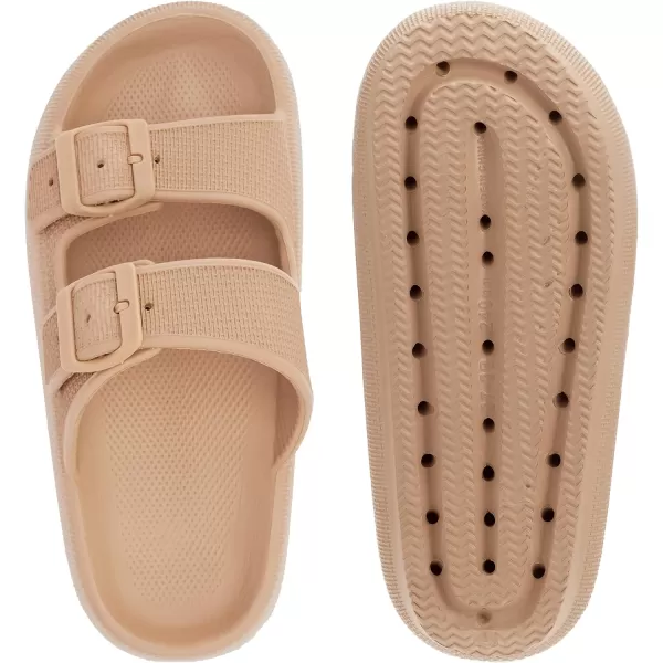 imageBRONAX Pillow Slippers for Women and Men  Adjustable Double Buckle Shower Slides  Cushioned Thick Sole SandalsY15  Brown