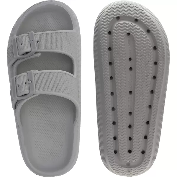 imageBRONAX Pillow Slippers for Women and Men  Adjustable Double Buckle Shower Slides  Cushioned Thick Sole SandalsY15  Dark Grey