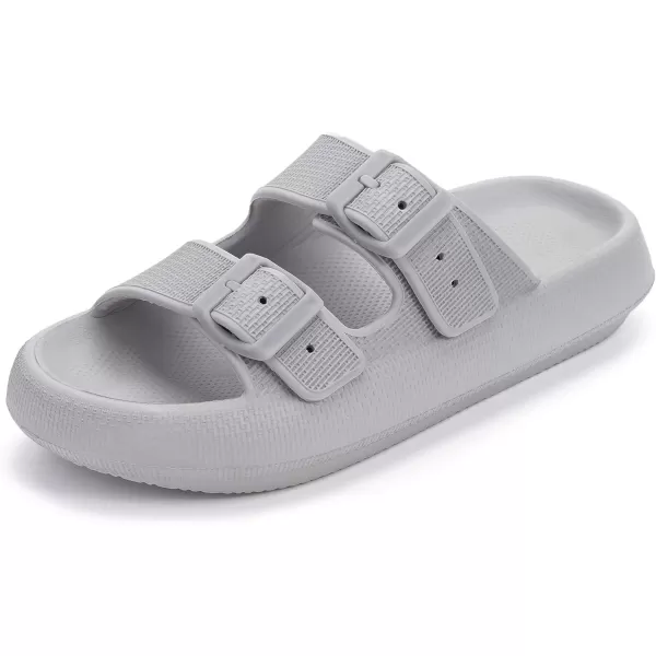 imageBRONAX Pillow Slippers for Women and Men  Adjustable Double Buckle Shower Slides  Cushioned Thick Sole SandalsY15  Dark Grey