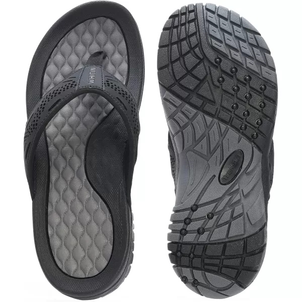 imageWHITIN Mens Flip Flops  Outdoor Thong Sandals  Arch Support  Slip ResistantBlack
