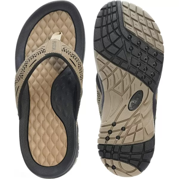 imageWHITIN Mens Flip Flops  Outdoor Thong Sandals  Arch Support  Slip ResistantKhaki