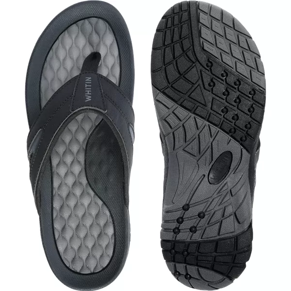 imageWHITIN Mens Flip Flops  Outdoor Thong Sandals  Arch Support  Slip ResistantMesh Black