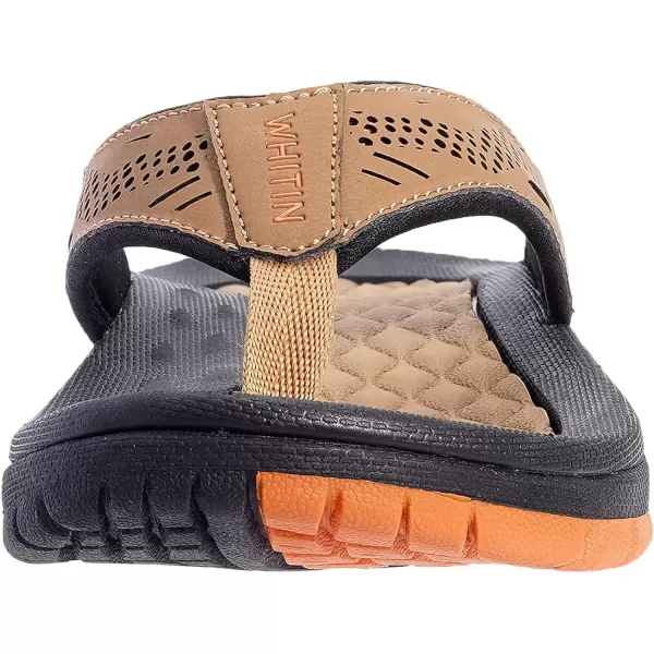 imageWHITIN Mens Flip Flops  Outdoor Thong Sandals  Arch Support  Slip ResistantOrange Brown