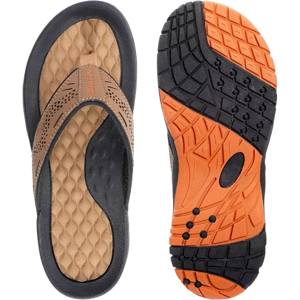 imageWHITIN Mens Flip Flops  Outdoor Thong Sandals  Arch Support  Slip ResistantOrange Brown