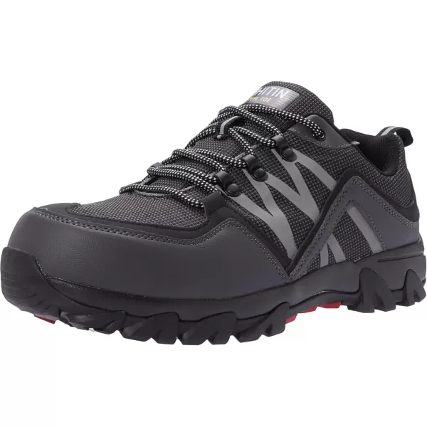 imageWHITIN Mens Steel Toe Slip Resistant Puncture Proof Construction Safety Work ShoesGrey