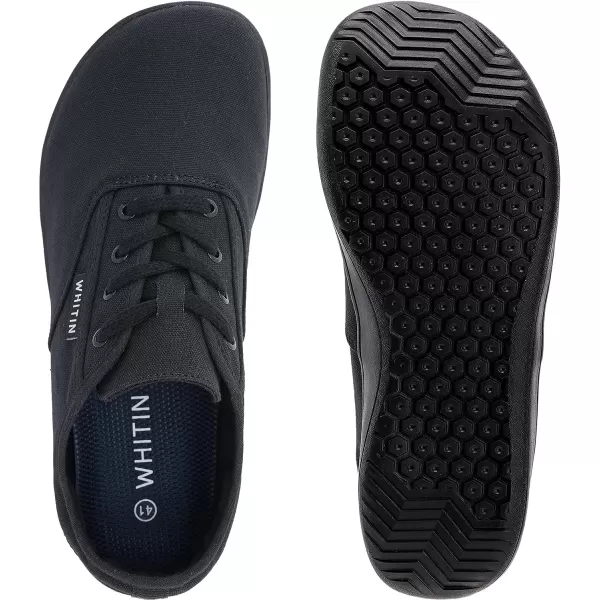 imageWHITIN Mens Wide Canvas Barefoot Sneakers  Zero Drop Sole  Minimalist FootwearW87  All Black
