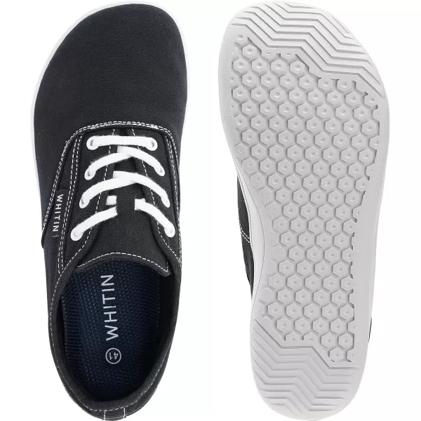 imageWHITIN Mens Wide Canvas Barefoot Sneakers  Zero Drop Sole  Minimalist FootwearW87  Black White