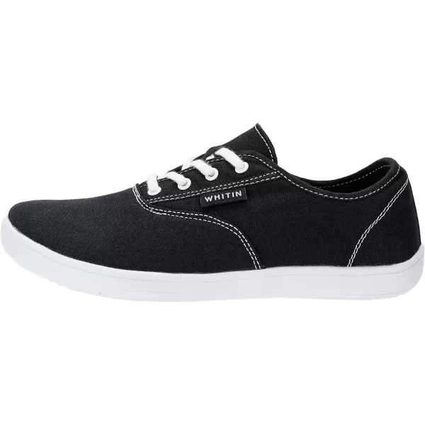 imageWHITIN Mens Wide Canvas Barefoot Sneakers  Zero Drop Sole  Minimalist FootwearW87  Black White