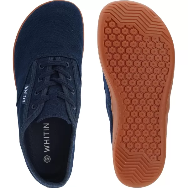 imageWHITIN Mens Wide Canvas Barefoot Sneakers  Zero Drop Sole  Minimalist FootwearW87  Dark Blue