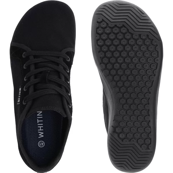 imageWHITIN Mens Wide Canvas Minimalist Barefoot Sneakers  Zero Drop Sole  Ultimate Toe FreedomW81v2 All Black  Canvas 