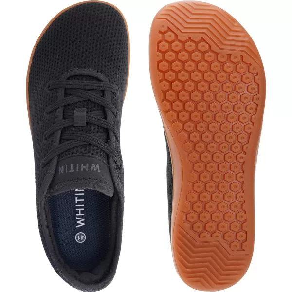 imageWHITIN Mens Wide Casual Barefoot Sneakers  Zero Drop Sole  Minimalist StyleW88  Black Gum