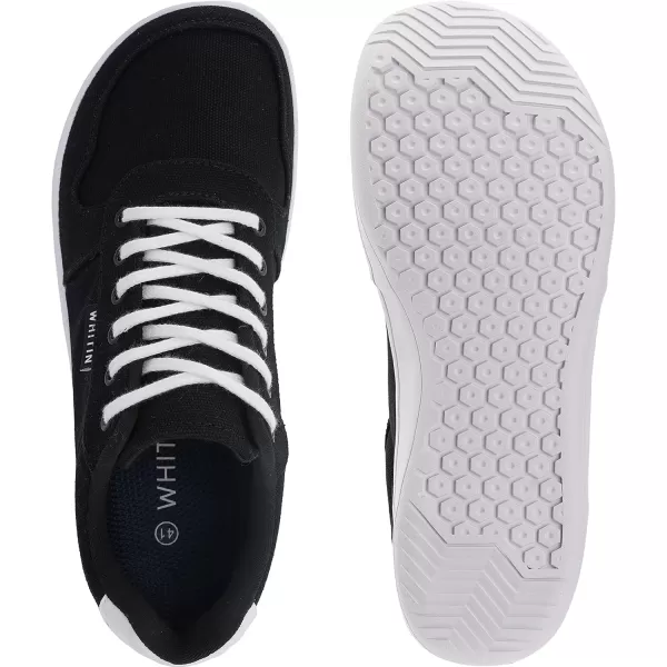 imageWHITIN Mens Wide Toe Box Barefoot Shoes  Canvas Minimalist Sneakers  Zero Drop SoleW882  Black White