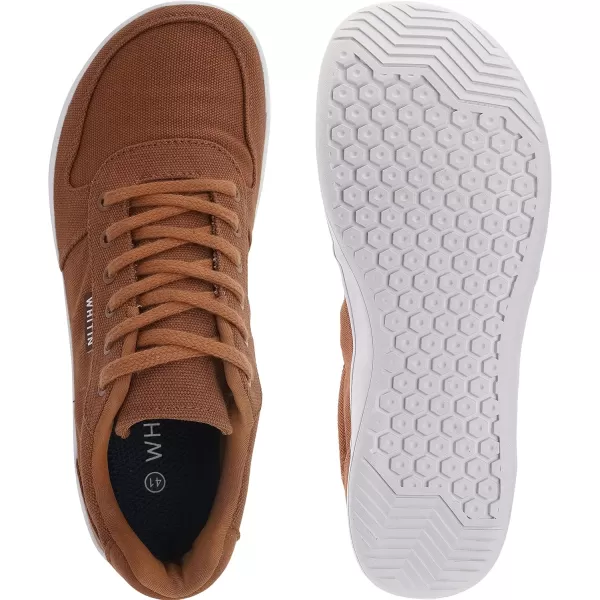 imageWHITIN Mens Wide Toe Box Barefoot Shoes  Canvas Minimalist Sneakers  Zero Drop SoleW882  Brown White