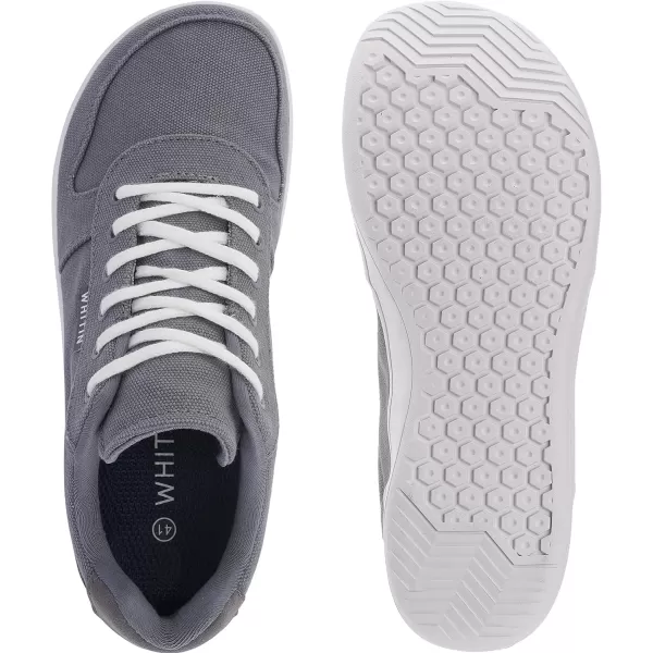 imageWHITIN Mens Wide Toe Box Barefoot Shoes  Canvas Minimalist Sneakers  Zero Drop SoleW882  Grey White