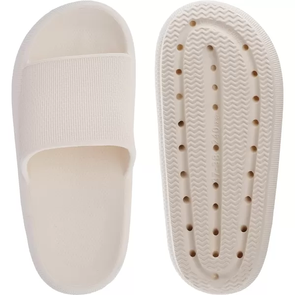 imageWHITIN Pillow Slippers for Women Non Slip  Cushioned Thick Sole Slides  Quick Drying Bathroom SandalsBeige