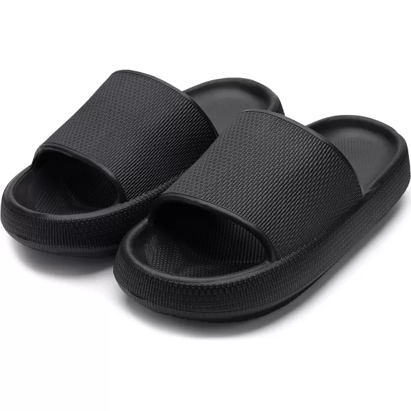imageWHITIN Pillow Slippers for Women Non Slip  Cushioned Thick Sole Slides  Quick Drying Bathroom SandalsBlack