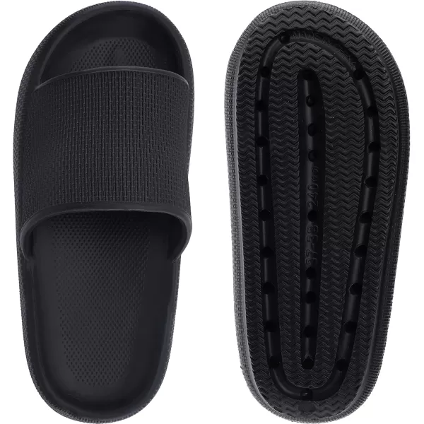 imageWHITIN Pillow Slippers for Women Non Slip  Cushioned Thick Sole Slides  Quick Drying Bathroom SandalsBlack