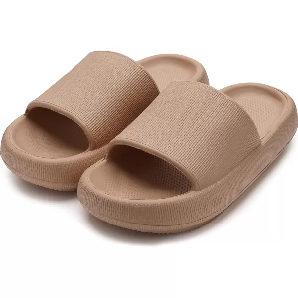 imageWHITIN Pillow Slippers for Women Non Slip  Cushioned Thick Sole Slides  Quick Drying Bathroom SandalsBrown