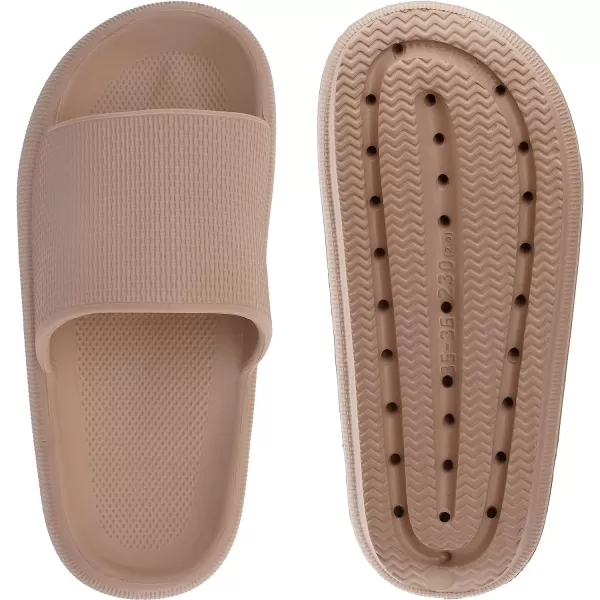 imageWHITIN Pillow Slippers for Women Non Slip  Cushioned Thick Sole Slides  Quick Drying Bathroom SandalsBrown