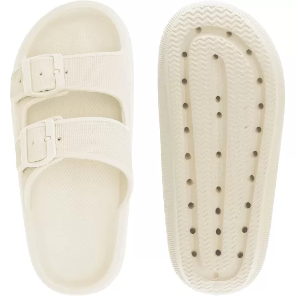 imageWHITIN Slides for Women Men Double Buckle Adjustable Thick Sole Pillow Slippers Bathroom SandalsBeige