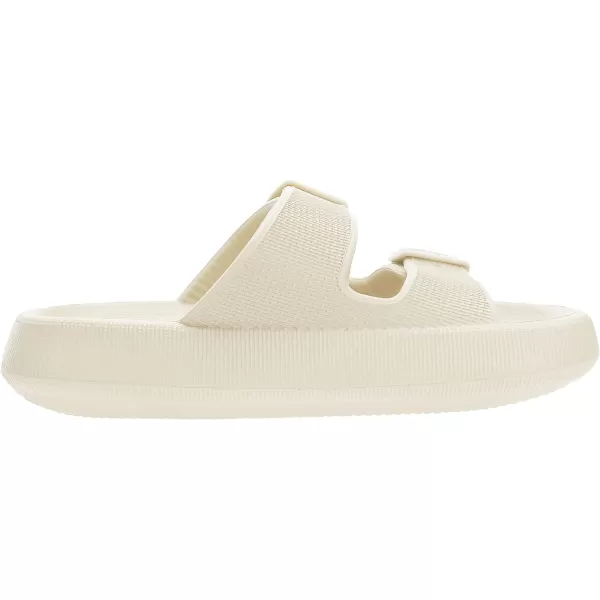 imageWHITIN Slides for Women Men Double Buckle Adjustable Thick Sole Pillow Slippers Bathroom SandalsBeige