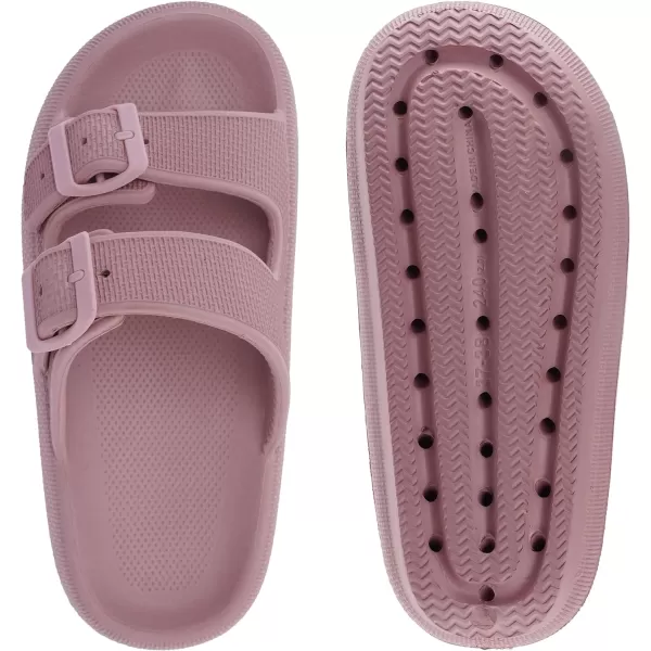 imageWHITIN Slides for Women Men Double Buckle Adjustable Thick Sole Pillow Slippers Bathroom SandalsBlush