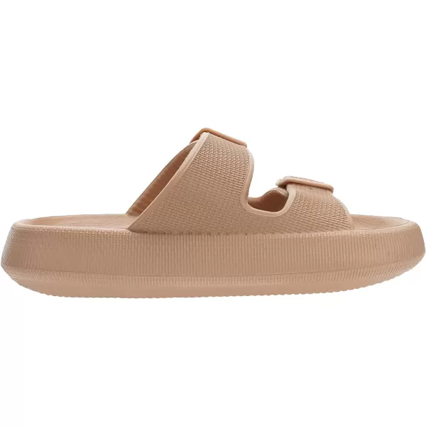 imageWHITIN Slides for Women Men Double Buckle Adjustable Thick Sole Pillow Slippers Bathroom SandalsBrown