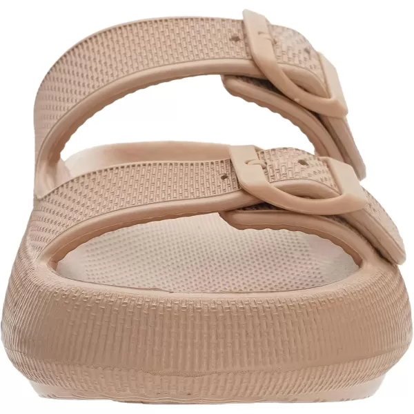imageWHITIN Slides for Women Men Double Buckle Adjustable Thick Sole Pillow Slippers Bathroom SandalsBrown