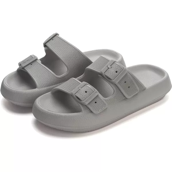 imageWHITIN Slides for Women Men Double Buckle Adjustable Thick Sole Pillow Slippers Bathroom SandalsGrey