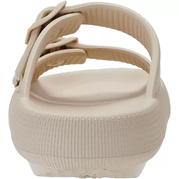 imageWHITIN Slides for Women Men Double Buckle Adjustable Thick Sole Pillow Slippers Bathroom SandalsKhaki