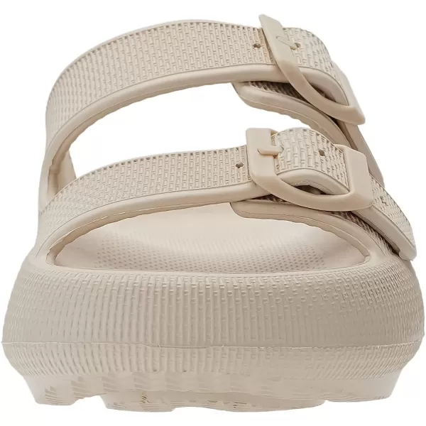 imageWHITIN Slides for Women Men Double Buckle Adjustable Thick Sole Pillow Slippers Bathroom SandalsKhaki